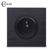 Coswall melns / sudrabaini pelēks matēts alumīnija panelis franču poļu sienas strāvas kontaktligzda, iezemēta ar bērnu aizsardzības slēdzeni