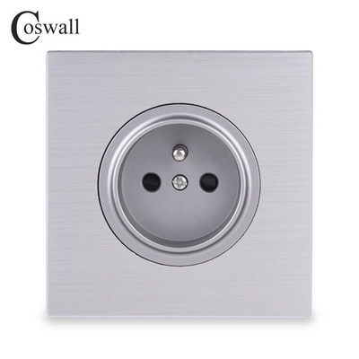 Coswall melns / sudrabaini pelēks matēts alumīnija panelis franču poļu sienas strāvas kontaktligzda, iezemēta ar bērnu aizsardzības slēdzeni