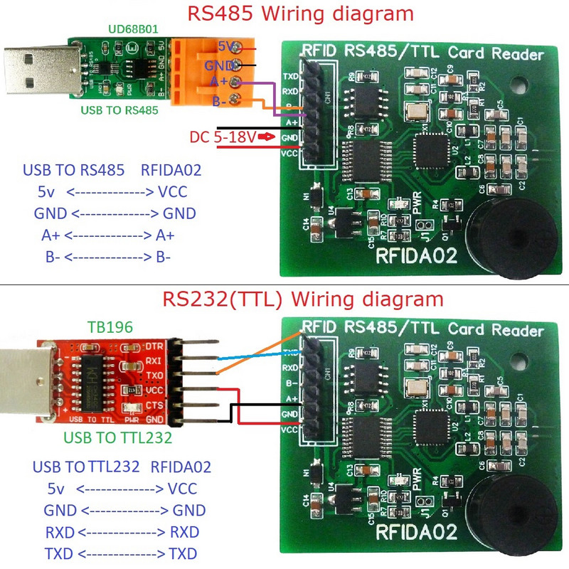 RS485 TTL232 UART 13.56MHz RFID UID IC kártyaolvasó
