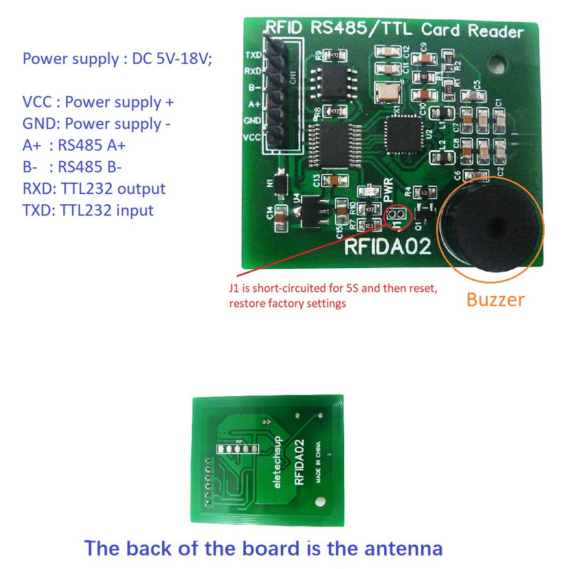 RS485 TTL232 UART 13.56MHz RFID UID IC kártyaolvasó