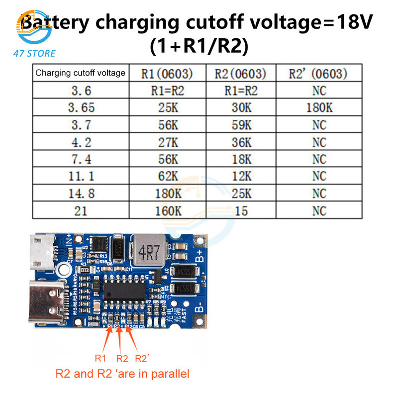 Type-C USB 2S 3S 4S BMS 4.5V-15V 18W 3A Μπαταρία λιθίου Step Down&Up Πλακέτα μονάδας γρήγορης φόρτισης QC με προστασία θερμοκρασίας