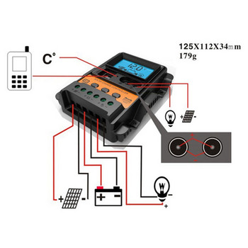 Соларен контролер за зареждане 12V24V соларен панел Контролер на батерията Регулатор Автоматичен 2 USB LCD дисплей Разрядник за натоварване