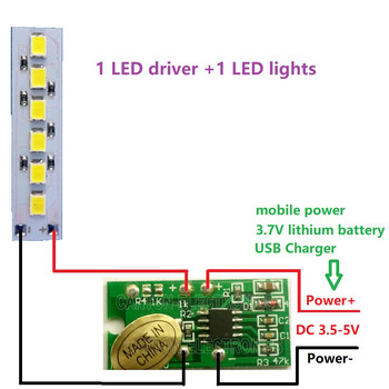 1x 3.5-5V 2A Touch Switch LED Driver Controller за USB мобилно захранване 18650 литиева батерия и 5x DC 3.7V 5V 1.2W Бяла LED светлина