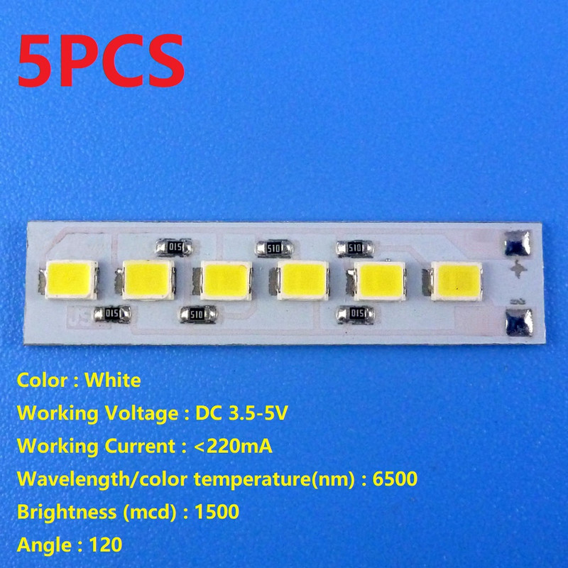 1x 3,5-5V 2A Touch Switch LED illesztőprogram vezérlő USB mobil tápellátáshoz 18650 lítium akkumulátor és 5x DC 3,7 V 5 V 1,2 W fehér LED lámpa