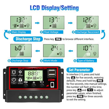 mppt solar charge controller 12v 24v 10A 20A 30A Solar Controller Dual USB 5V LCD Display Solar Panel Battery Regulator