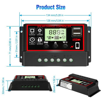 mppt соларен контролер за зареждане 12v 24v 10A 20A 30A соларен контролер двоен USB 5V LCD дисплей соларен панел регулатор на батерията