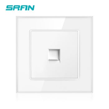 SRAN Wall Socket Internet Crystal Tempered Glass Panel 86mm*86mm RJ45 Socket for Computer Network Card Interface Black A601-030B