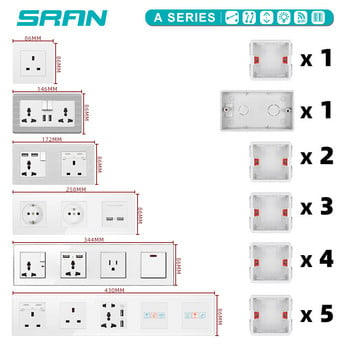 SRAN Wall Socket Internet Crystal Tempered Glass Panel 86mm*86mm RJ45 Socket for Computer Network Card Interface Black A601-030B