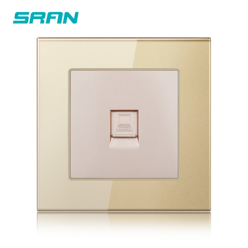 SRAN fali internetes aljzat Crystal edzett üveg panel 86mm*86mm RJ45 aljzat számítógép hálózati kártya interfészhez fekete A601-030B