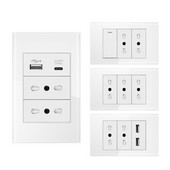 Štandardná zástrčka SRAN Taliansko Čile s USB a Type-C 5V 2A, 118mm * 72mm krištáľové sklo, 16A 250V, zásuvka