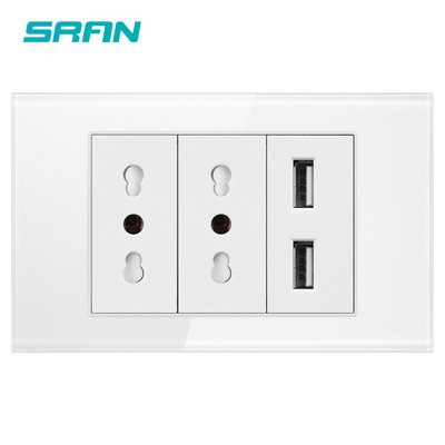 Štandardná zástrčka SRAN Taliansko Čile s USB a Type-C 5V 2A, 118mm * 72mm krištáľové sklo, 16A 250V, zásuvka