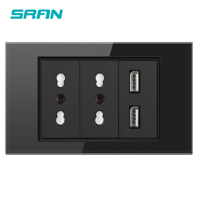 Štandardná zástrčka SRAN Taliansko Čile s USB a Type-C 5V 2A, 118mm * 72mm krištáľové sklo, 16A 250V, zásuvka