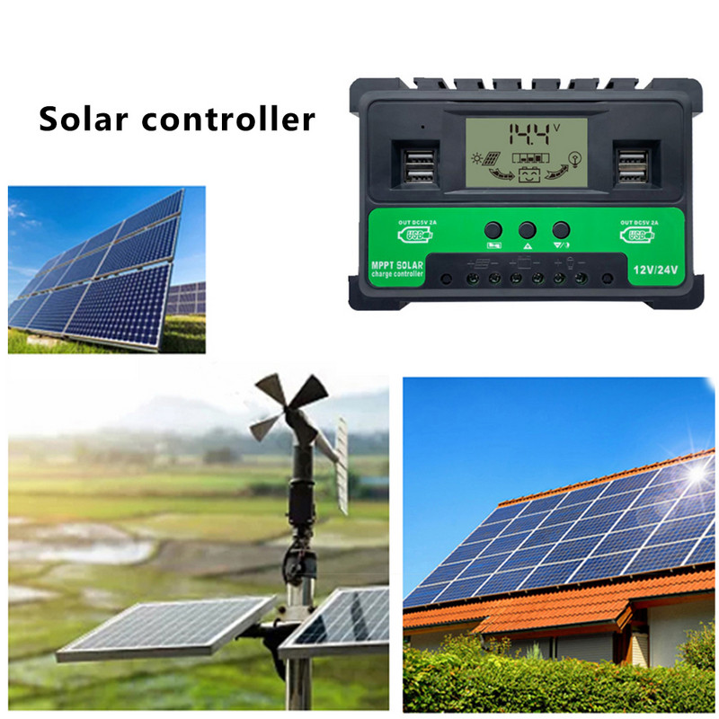 12V/24V MPPT solárny regulátor nabíjania s LCD displejom 30A/40A/50A, regulátor solárnych panelov, regulátor výroby fotovoltaických panelov