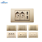 118 mm brazílska štandardná 3-cestná zlatá PC horľavosť panel 10A 3-dierková zásuvka s 2 USB portami