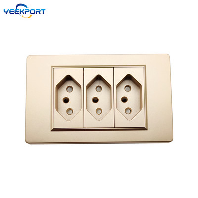 118 mm brazílska štandardná 3-cestná zlatá PC horľavosť panel 10A 3-dierková zásuvka s 2 USB portami