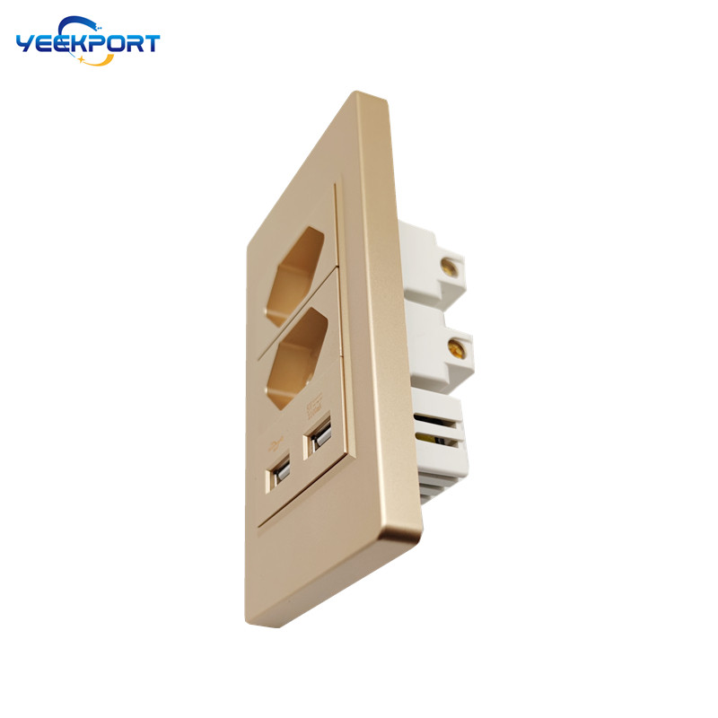 118 mm brazílska štandardná 3-cestná zlatá PC horľavosť panel 10A 3-dierková zásuvka s 2 USB portami