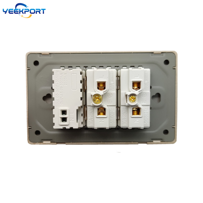 118 mm brazílska štandardná 3-cestná zlatá PC horľavosť panel 10A 3-dierková zásuvka s 2 USB portami