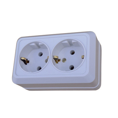 CXFG Virsmā uzstādīta divu zemējuma ligzda 10A 250V (S1210) Eiropas sienas kontaktligzda liesmu slāpējošs ABS aizmugurējais sēdeklis