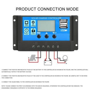 Контролер за слънчево зареждане PWM контролери 12V 24V Автоматичен LCD LCD дисплей Двоен USB 5V изход Соларен панел PV регулатор