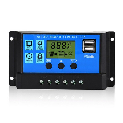 Päikeseenergia laadimise kontroller PWM kontrollerid 12 V 24 V automaatne LCD LCD ekraan, topelt USB 5 V väljund päikesepaneeli PV regulaator