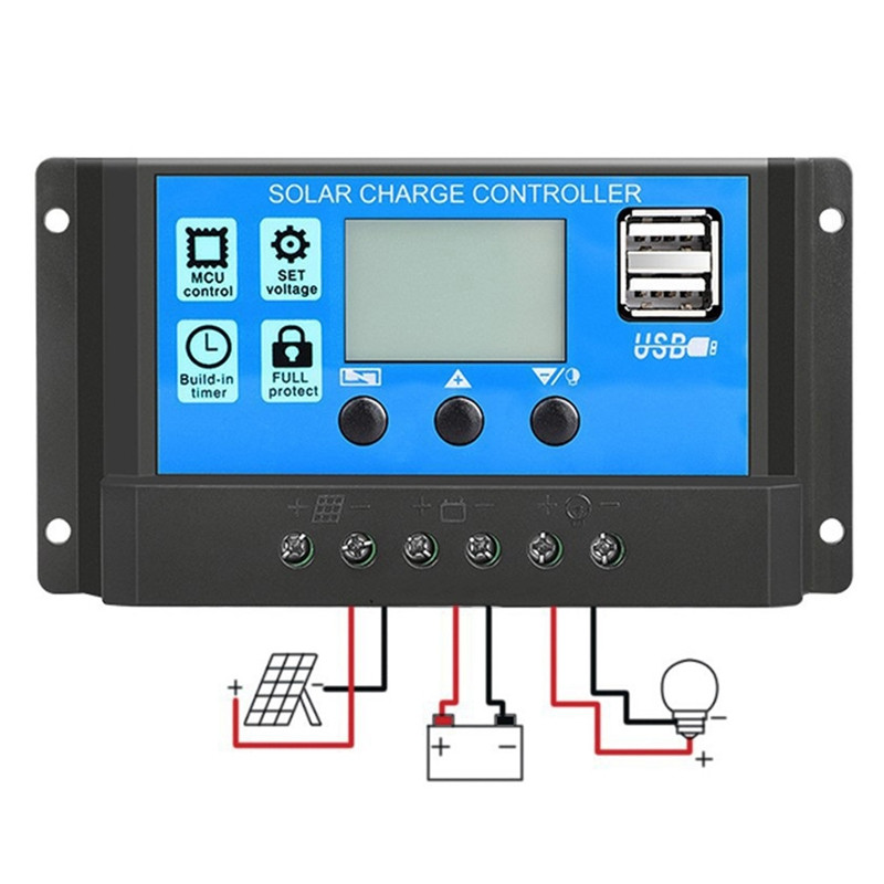 Päikeseenergia laadimise kontroller PWM kontrollerid 12 V 24 V automaatne LCD LCD ekraan, topelt USB 5 V väljund päikesepaneeli PV regulaator