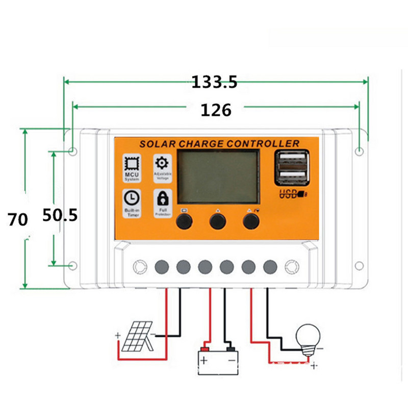 Saules kontrolieris litija bateriju regulators 10A100AMPPT kontrolieris regulators divu USB akumulatora uzlādes kontrolieris