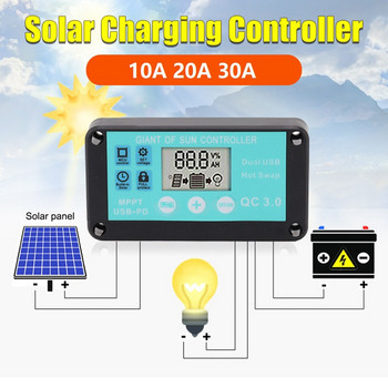 MPPT Solar Charge Controller Πολλαπλής Προστασίας Solar Solar QC3.0 Controller με οθόνη LCD