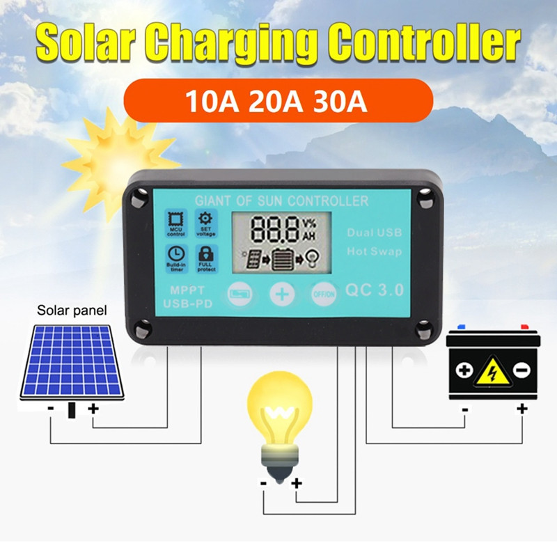 MPPT Solar Charge Controller többszörös védelem Solar Solar QC3.0 vezérlő LCD képernyővel