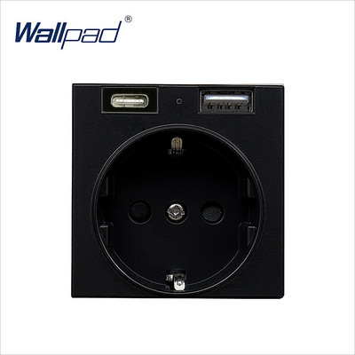 Zásuvka EÚ s káblom USB typu C, nabíjačka, elektrická zásuvka 2400 mAh, funkčné tlačidlo typu C, iba pre modul, 52 * 52 mm nástenná podložka