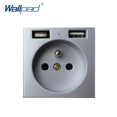 Zásuvka EÚ s káblom USB typu C, nabíjačka, elektrická zásuvka 2400 mAh, funkčné tlačidlo typu C, iba pre modul, 52 * 52 mm nástenná podložka