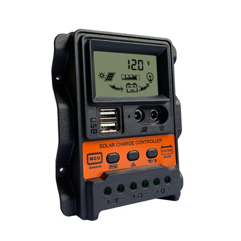 12V/24V automaatse tuvastamise LCD päikesekontroller, kahe USB väljundiga fotogalvaaniline toitekontroller 3-astmeline laadimishaldus