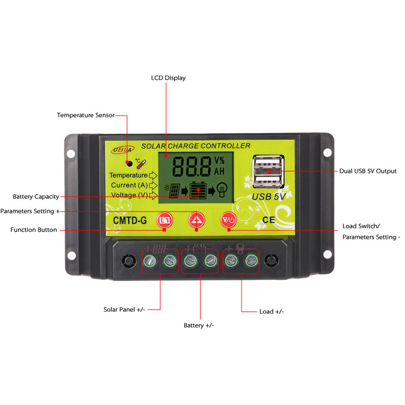 Hea PWM 20A 10A LCD päikeseenergia regulaator päikeseenergia laadimise kontrollerid automaatregulaator 12V24V akulaadija praeguse ekraaniga