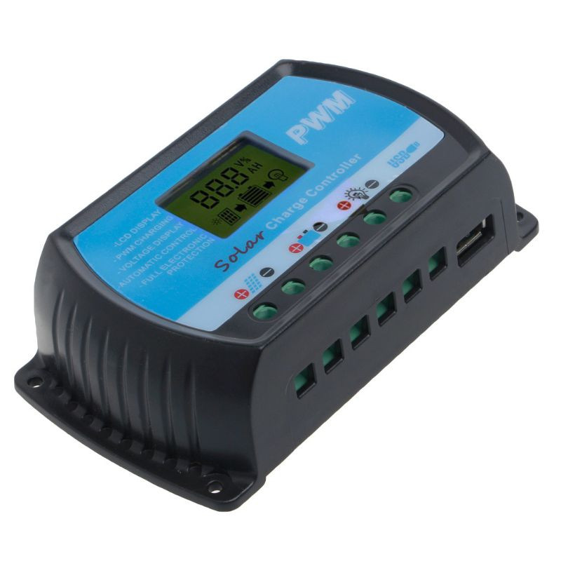 PWM 30A USB saulės kolektorių įkrovimo valdiklis 12V 24V automatinis LCD reguliatorius RTD