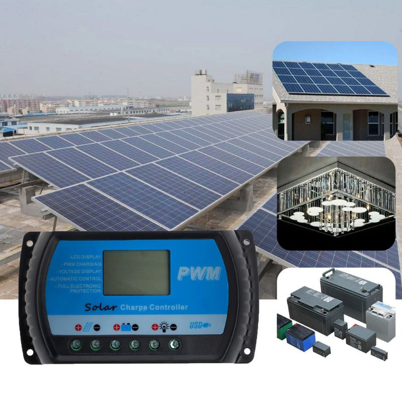 PWM 30A USB saulės kolektorių įkrovimo valdiklis 12V 24V automatinis LCD reguliatorius RTD