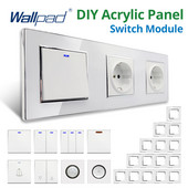 Tapéta Fehér akril panel ezüst szegélyű fali lámpa kapcsoló funkciógombbal, csak barkácsolásmentes kombináció 52*52mm