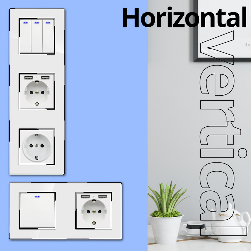 Tapéta Fehér akril panel ezüst szegélyű fali lámpa kapcsoló funkciógombbal, csak barkácsolásmentes kombináció 52*52mm