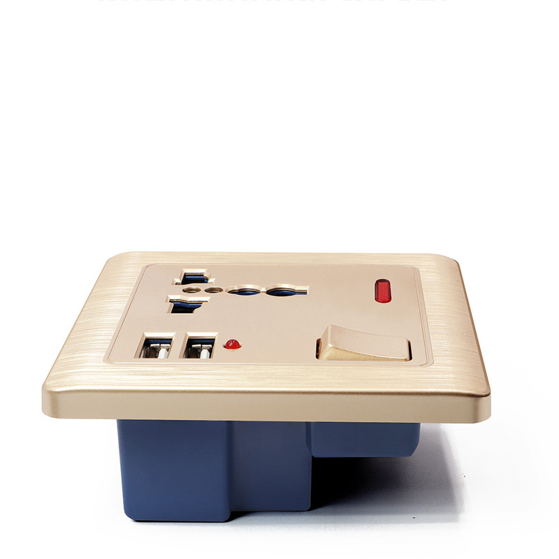 Universāla 3 caurumu usb ligzda Golden power eu ligzda ar slēdža vadību 2.1A duālā usb ātrā uzlāde 86tipa sienas usb kontaktligzda