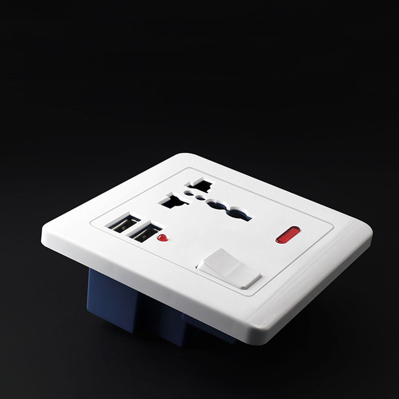 Universāla 3 caurumu usb ligzda Golden power eu ligzda ar slēdža vadību 2.1A duālā usb ātrā uzlāde 86tipa sienas usb kontaktligzda