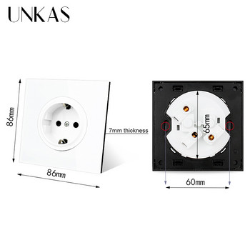 UNKAS 16A ЕС стандартен стенен захранващ контакт сив панел от кристално стъкло 86MM*86MM заземен със защитна ключалка за деца сив изход