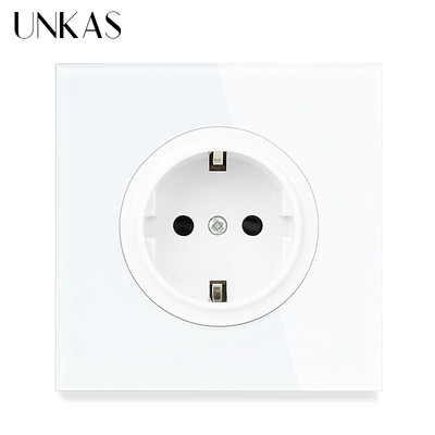 UNKAS 16A štandardná zásuvka EÚ, sivý krištáľový sklenený panel 86MM*86MM uzemnená s detskou poistkou, sivá zásuvka