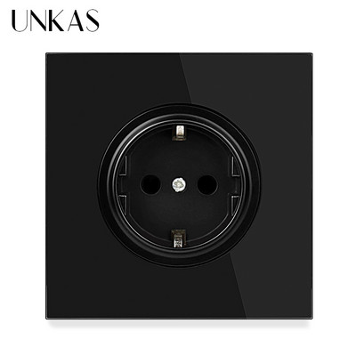 UNKAS 16A štandardná zásuvka EÚ, sivý krištáľový sklenený panel 86MM*86MM uzemnená s detskou poistkou, sivá zásuvka
