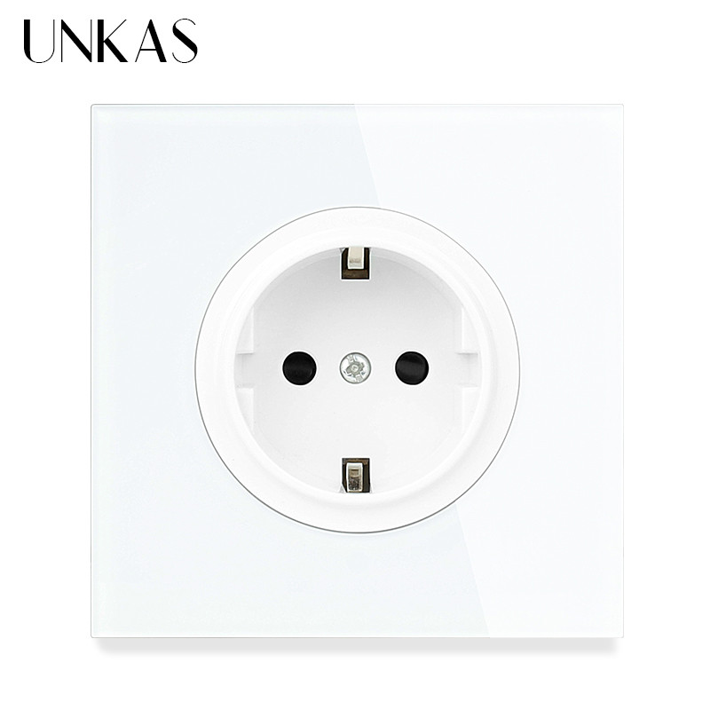 UNKAS 16A štandardná zásuvka EÚ, sivý krištáľový sklenený panel 86MM*86MM uzemnená s detskou poistkou, sivá zásuvka