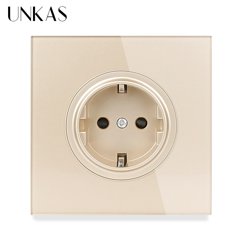 UNKAS 16A štandardná zásuvka EÚ, sivý krištáľový sklenený panel 86MM*86MM uzemnená s detskou poistkou, sivá zásuvka