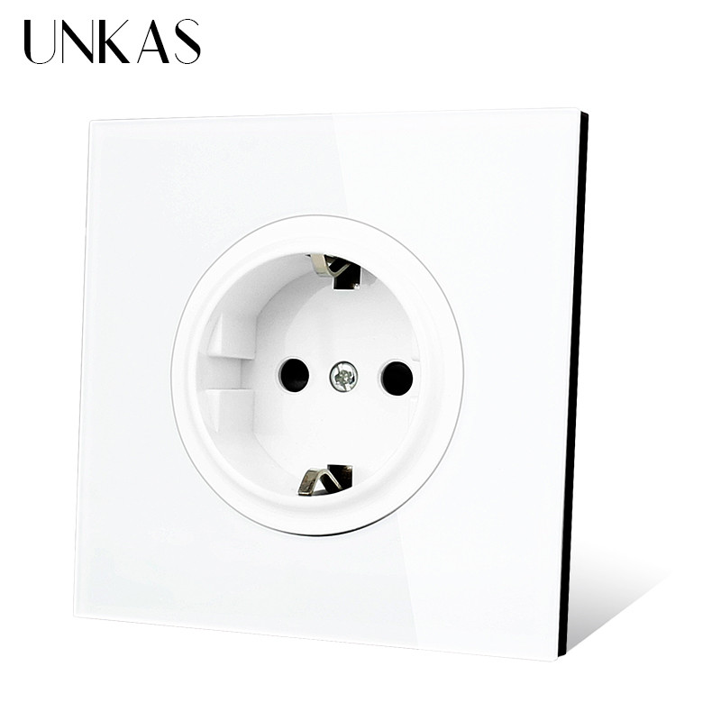 UNKAS 16A štandardná zásuvka EÚ, sivý krištáľový sklenený panel 86MM*86MM uzemnená s detskou poistkou, sivá zásuvka