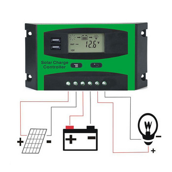 Соларен контролер за зареждане 12V/24V литиева оловно-киселинна батерия Соларен контролер PMW Управление на зареждането Соларно зарядно устройство Регулатор 10A