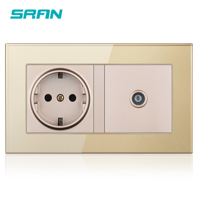 SRAN 16A Rusko Španielsko Štandardná zásuvka EÚ Uzemnená so zástrčkou pre TV Jack, tvrdené krištáľové sklo