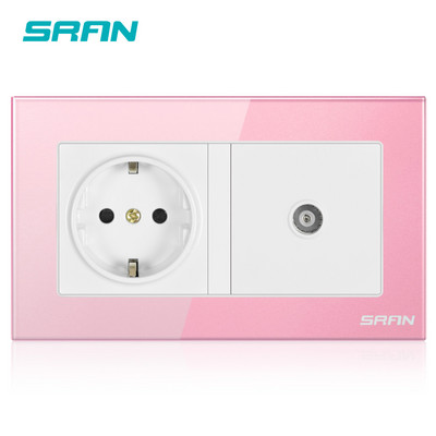 SRAN 16A Rusko Španielsko Štandardná zásuvka EÚ Uzemnená so zástrčkou pre TV Jack, tvrdené krištáľové sklo
