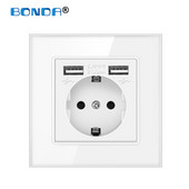 USB zásuvka do steny, EÚ napájacia zástrčka, dvojitá USB nabíjačka, nástenná zásuvka 16A 2100ma, elektrické zásuvky AC100-250V, tvrdené krištáľové sklo