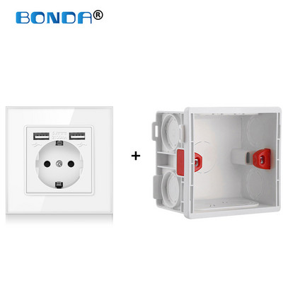 USB zásuvka do steny, EÚ napájacia zástrčka, dvojitá USB nabíjačka, nástenná zásuvka 16A 2100ma, elektrické zásuvky AC100-250V, tvrdené krištáľové sklo