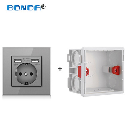 USB zásuvka do steny, EÚ napájacia zástrčka, dvojitá USB nabíjačka, nástenná zásuvka 16A 2100ma, elektrické zásuvky AC100-250V, tvrdené krištáľové sklo